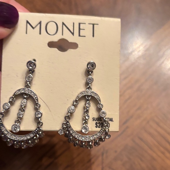 Monet Silver Dangle Earrings with Sparkling Accents - Picture 2 of 3